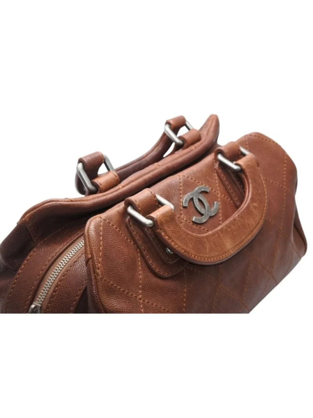 Chanel Handbag CC Logo Caviar Leather Brown Quilted